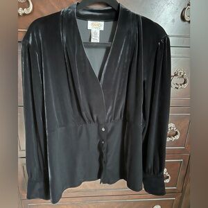 Talbots 1X Black Velvet Blouse
